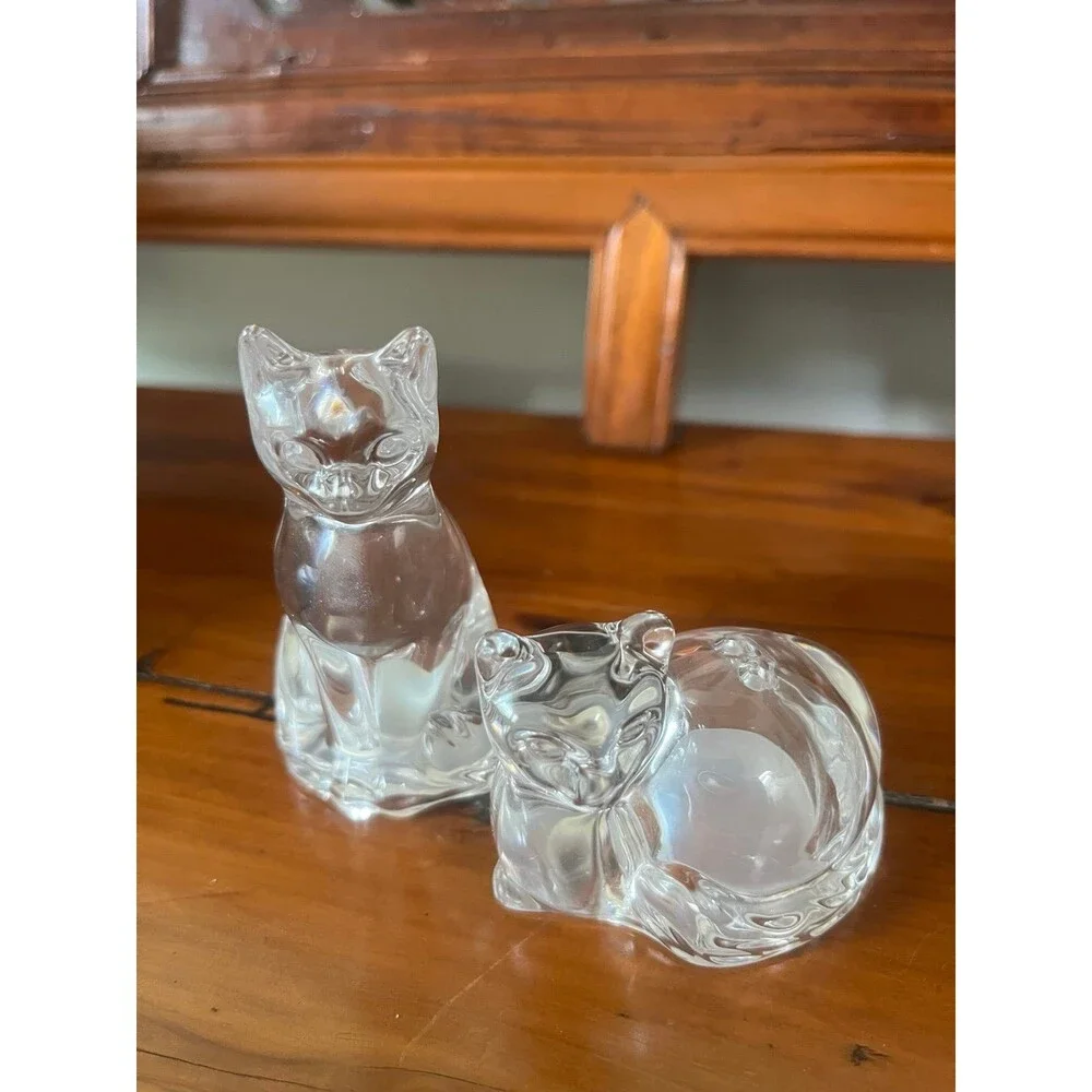 Vintage Gorham Fine Crystal Cat Pair Salt and Pepper Shakers